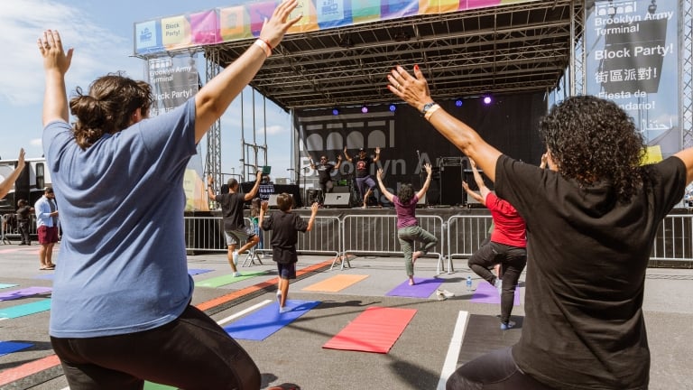 Yoga class led by Council Member Carlos Menchaca and the NYC Yoga Project