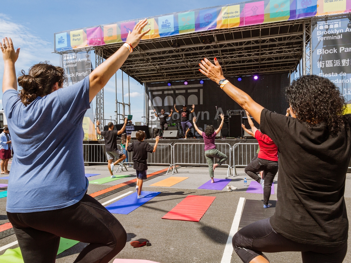 BAT Block Party Yoga. Photo by Kreg Holt/NYCEDC.