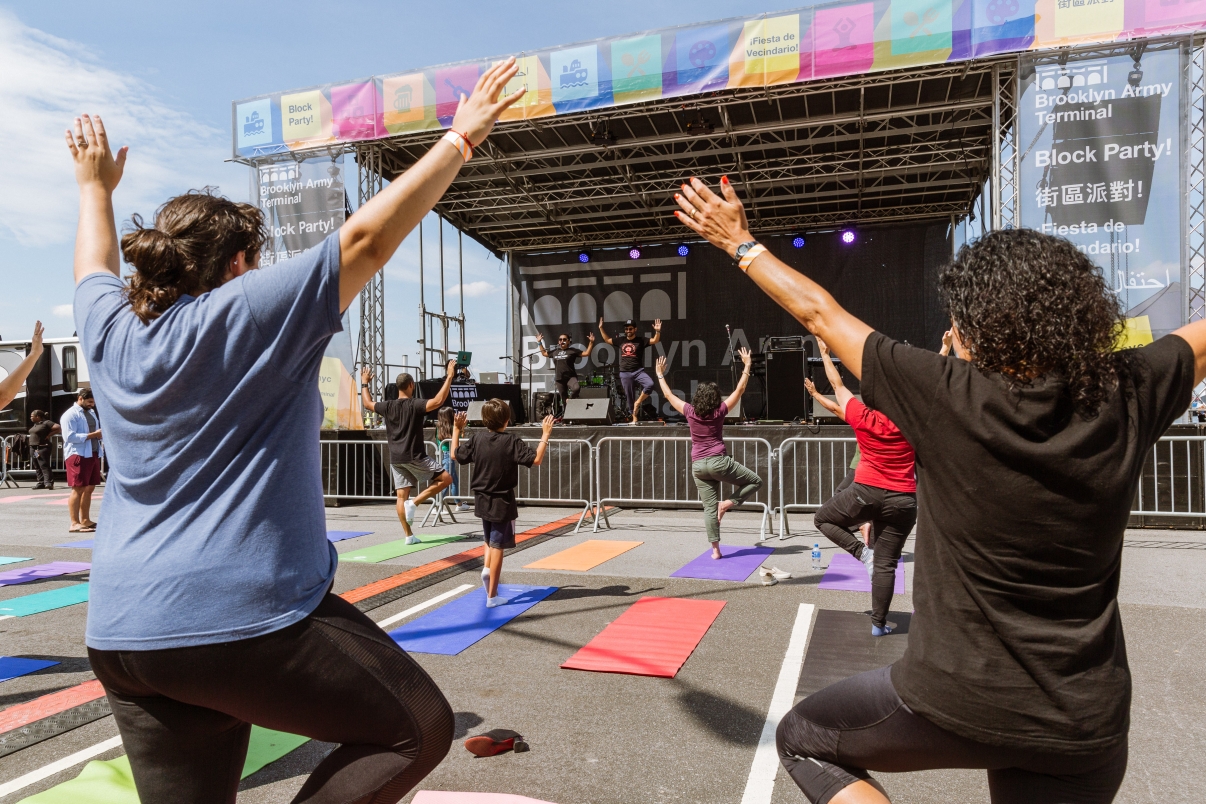Yoga class led by Council Member Carlos Menchaca and the NYC Yoga Project