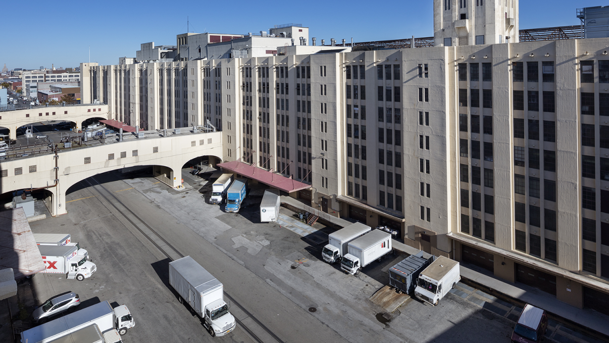 Truck passing through the Brooklyn Army Terminal loading dock